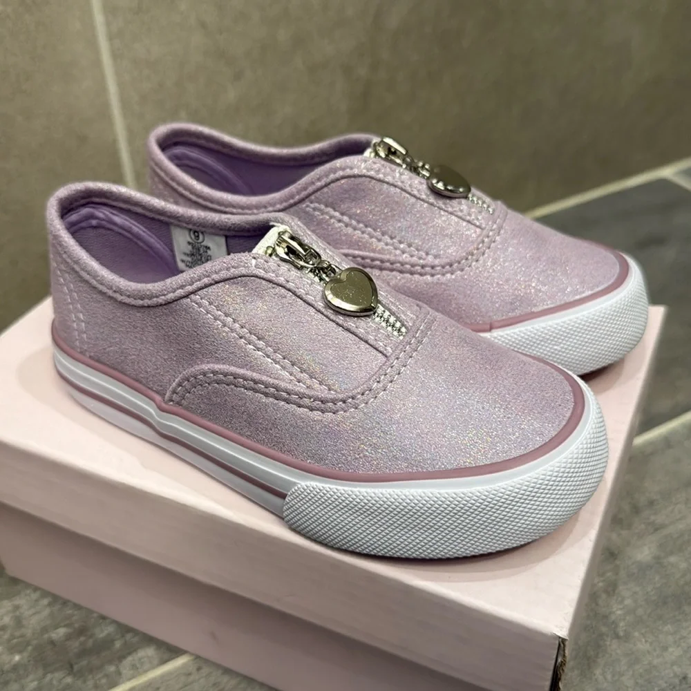 Toddler canvas heart zipper sneakers in sparkly purple - Picture 1 of 7